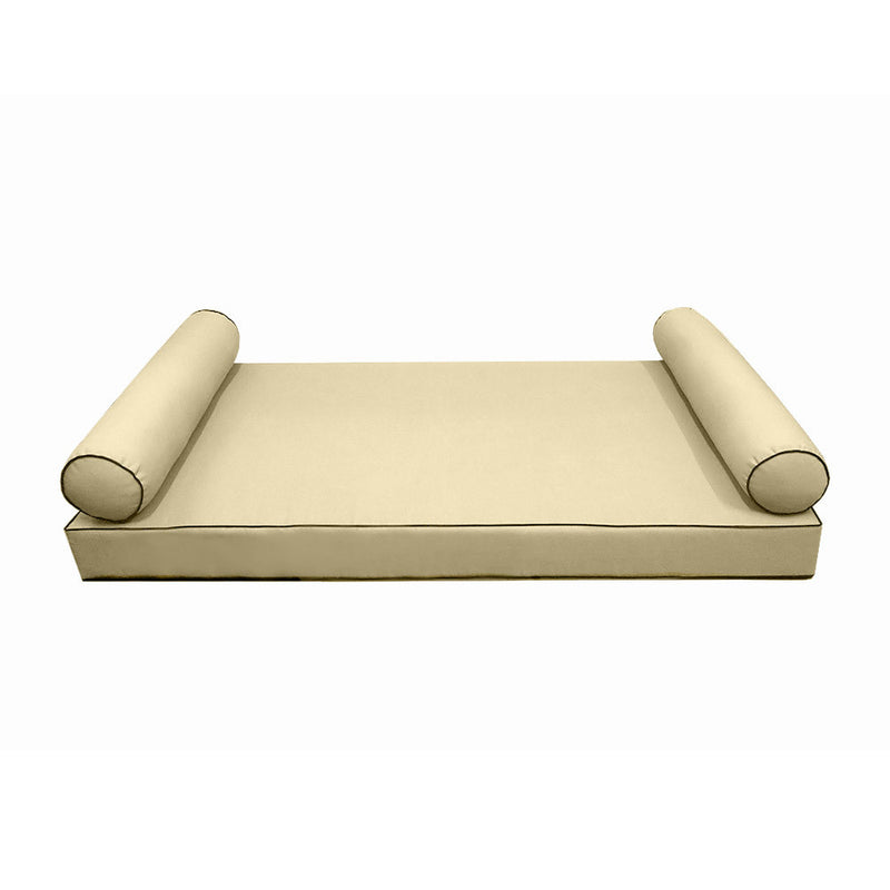Model-5 AD103 Twin Size 3PC Contrast Pipe Outdoor Daybed Mattress Cushion Bolster Pillow Complete Set