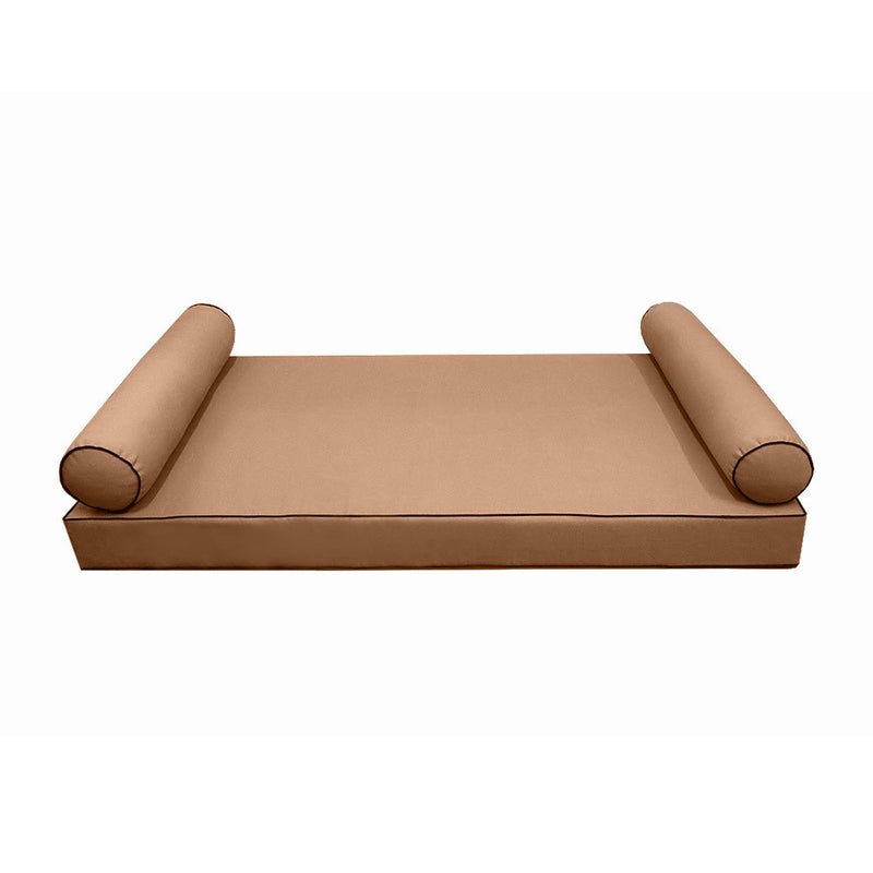 Model-5 AD104 Twin Size 3PC Contrast Pipe Outdoor Daybed Mattress Cushion Bolster Pillow Complete Set