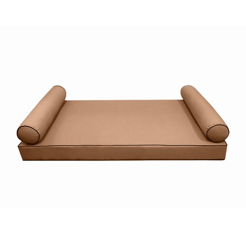 Model-5 AD104 Twin-XL Size 3PC Contrast Pipe Outdoor Daybed Mattress Cushion Bolster Pillow Complete Set