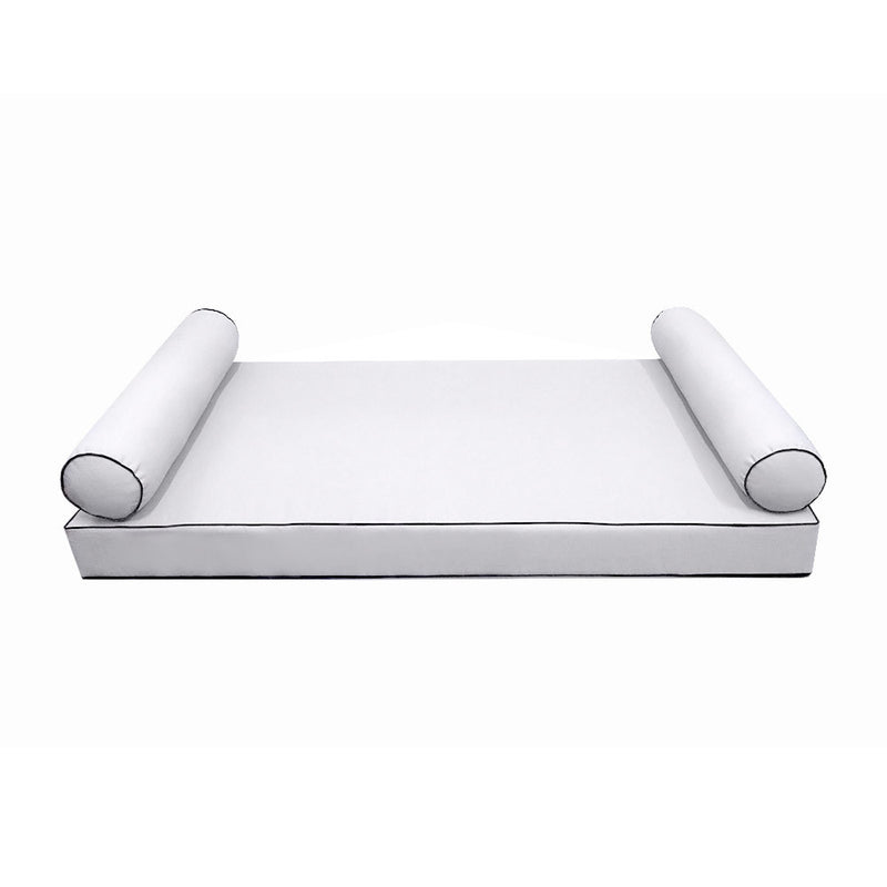 Model-5 AD105 Twin-XL Size 3PC Contrast Pipe Outdoor Daybed Mattress Cushion Bolster Pillow Complete Set