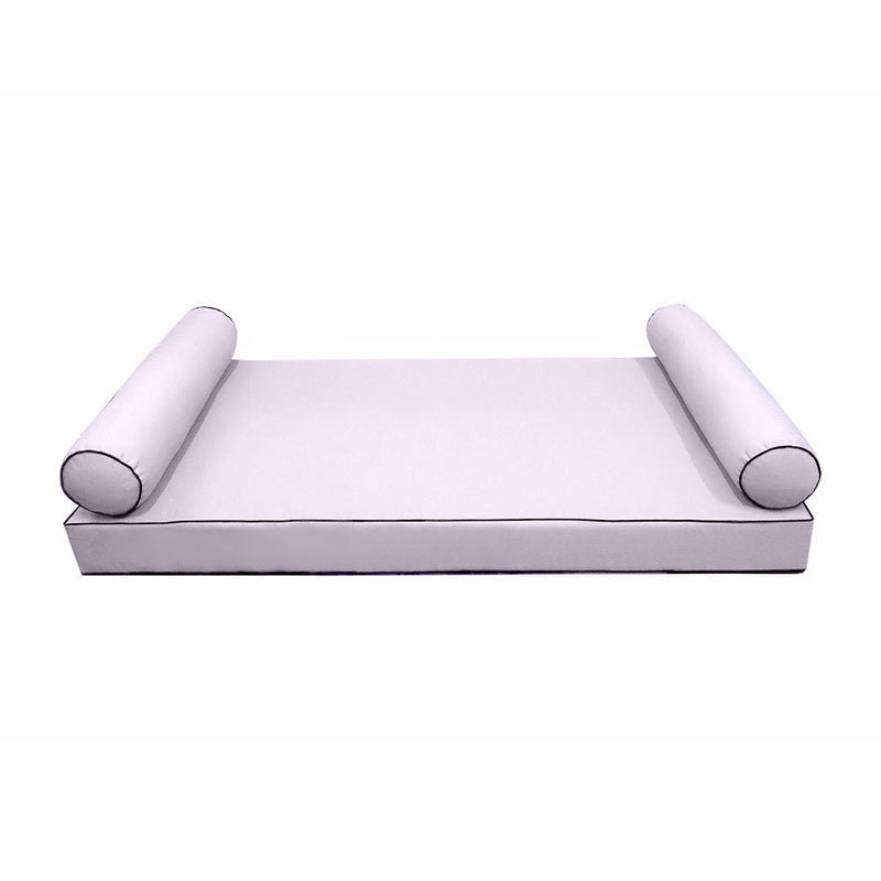 Model-5 AD107 Twin-XL Size 3PC Contrast Pipe Outdoor Daybed Mattress Cushion Bolster Pillow Complete Set
