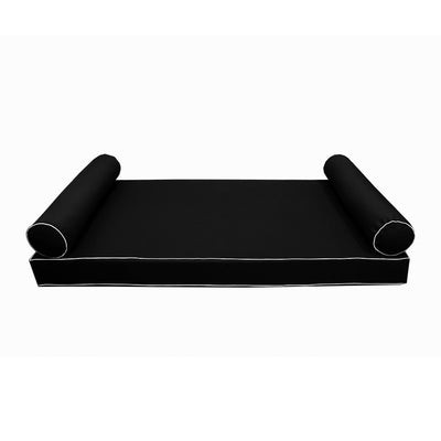 Model-5 AD109 Twin-XL Size 3PC Contrast Pipe Outdoor Daybed Mattress Cushion Bolster Pillow Complete Set