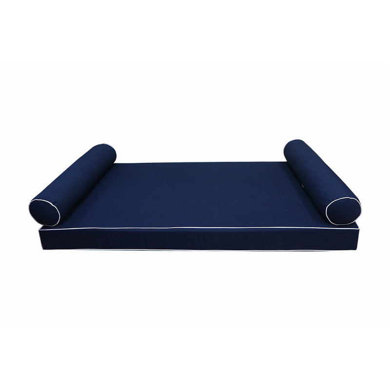 Model-5 AD101 Queen Size 3PC Contrast Pipe Outdoor Daybed Mattress Cushion Bolster Pillow Complete Set