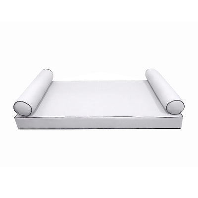 Model-5 AD105 Queen Size 3PC Contrast Pipe Outdoor Daybed Mattress Cushion Bolster Pillow Complete Set