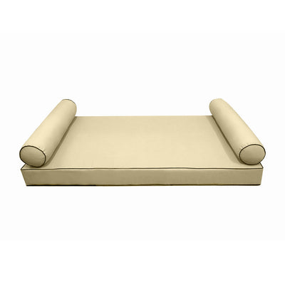 Model-5 AD103 Full Size 3PC Contrast Pipe Outdoor Daybed Mattress Cushion Bolster Pillow Complete Set