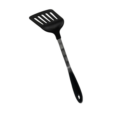 12-Inch Black Nylon Slotted Spatula, Stainless Steel Handle