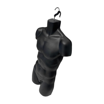 Male Molded Black Hanging Torso Form Half Round Torso Body Mannequin Form, 34"H