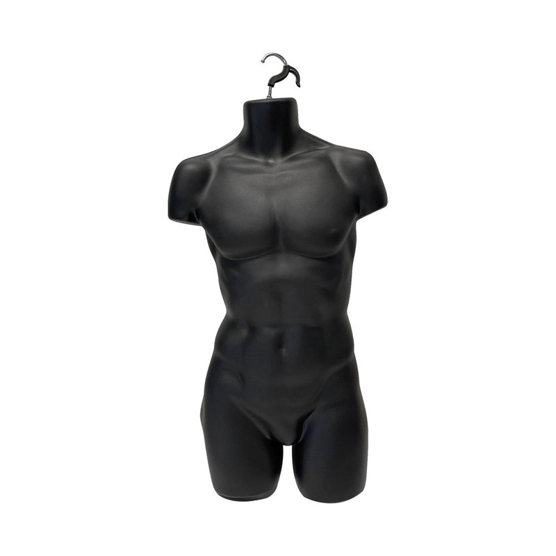 Male Molded Black Hanging Torso Form Half Round Torso Body Mannequin Form, 34"H