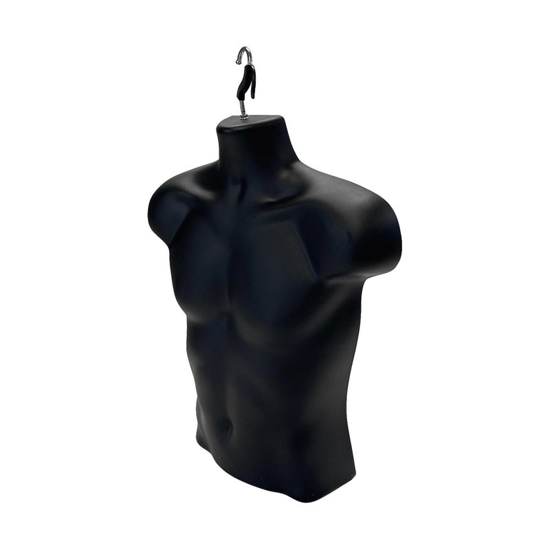 Male Molded Black Hanging T-Shirt Form Body Mannequin Torso Display, 23"H