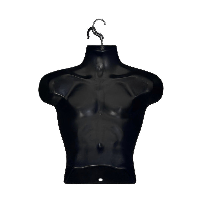 Male Molded Black Hanging T-Shirt Form Body Mannequin Torso Display, 23"H