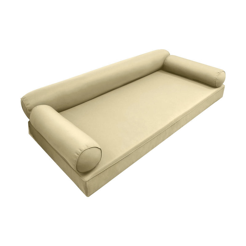 Model-6 AD103 Twin Size 4PC Piped Trim Outdoor Daybed Mattress Cushion Bolster Pillow Complete Set