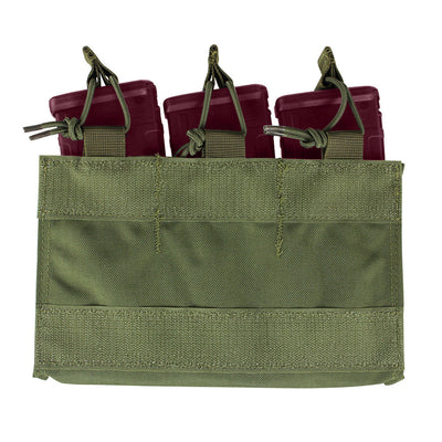 9.5''W x 6.5''H Hook Loop Bungee Open Top Triple 5.56/.223 Mag Pouch - OD GREEN