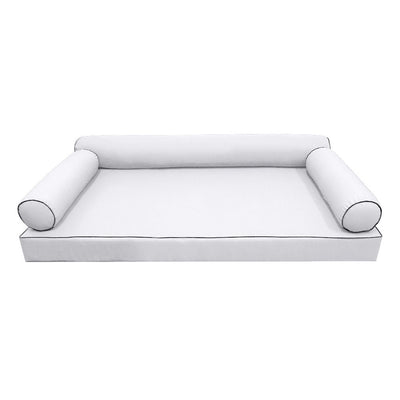 Model-6 AD105 Crib Size 4PC Contrast Piped Outdoor Daybed Mattress Cushion Bolster Pillow Complete Set