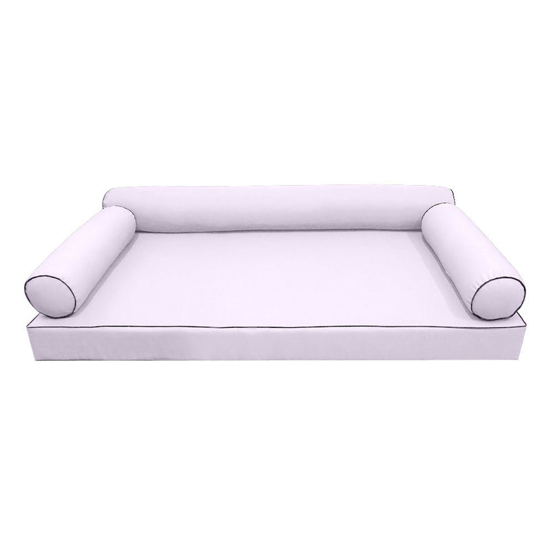 Model-6 AD107 Twin-XL Size 4PC Contrast Piped Outdoor Daybed Mattress Cushion Bolster Pillow Complete Set