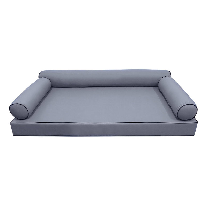 Model-6 AD001 Full Size 4PC Contrast Piped Outdoor Daybed Mattress Cushion Bolster Pillow Complete Set