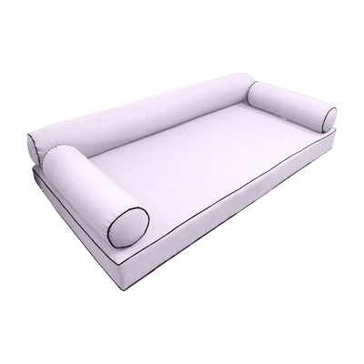 Model-6 AD107 Full Size 4PC Contrast Piped Outdoor Daybed Mattress Cushion Bolster Pillow Complete Set