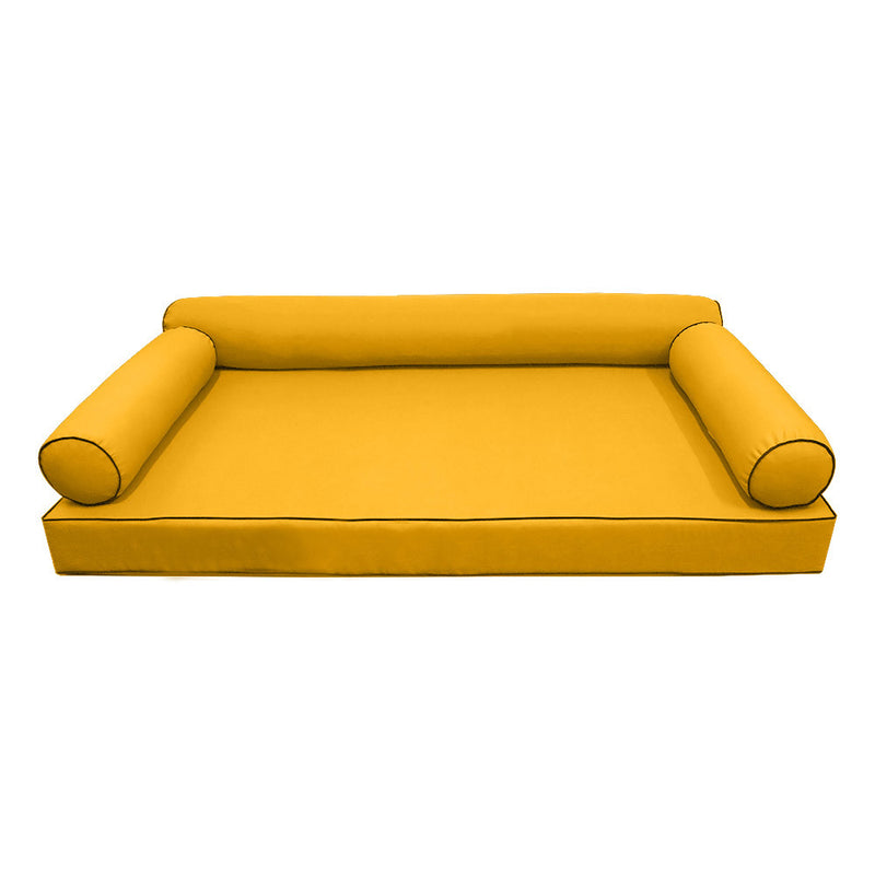 Model-6 AD108 Full Size 4PC Contrast Piped Outdoor Daybed Mattress Cushion Bolster Pillow Complete Set