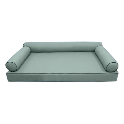 Model-6 AD002 Queen Size 4PC Contrast Piped Outdoor Daybed Mattress Cushion Bolster Pillow Complete Set