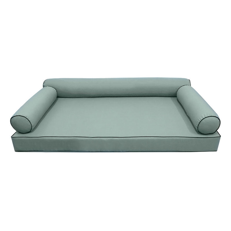 Model-6 AD002 Queen Size 4PC Contrast Piped Outdoor Daybed Mattress Cushion Bolster Pillow Complete Set