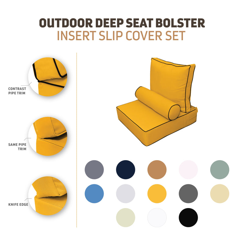 Medium Size Outdoor Deep Seat Back Rest Bolster Cushion Insert and Slip Cover Set