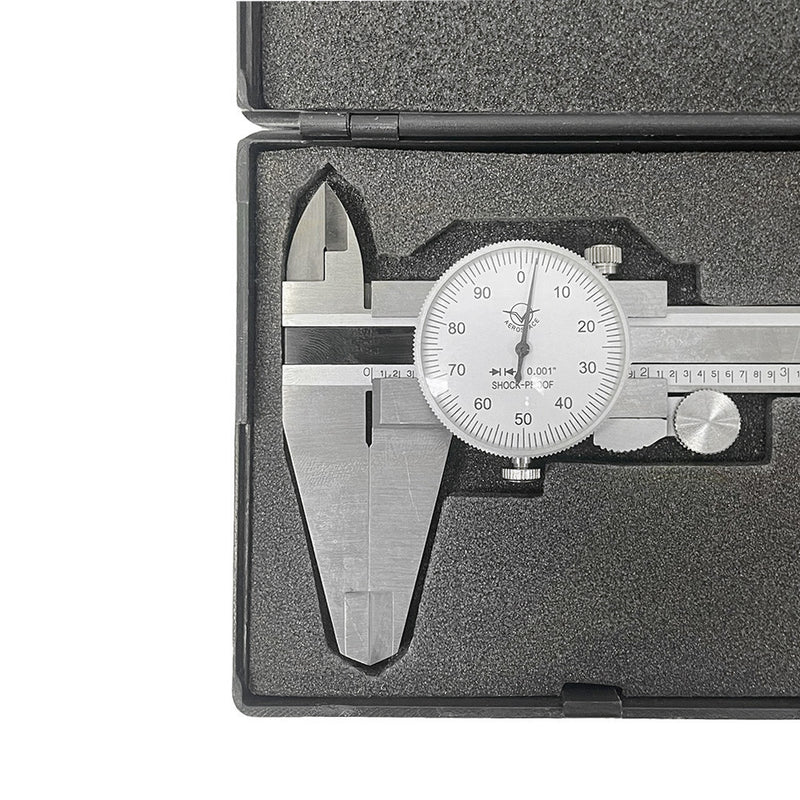 8" Dial Caliper 0.001 Graduation Stainless Steel Shockproof With Plastic Case
