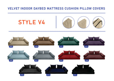 Model V4 - Velvet Indoor Daybed Mattress Bolster Backrest Cushions and Covers |Complete Set|