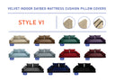 Model V1 - Velvet Indoor Daybed Mattress Bolster Pillow Backrest Cushion |COVERS ONLY|