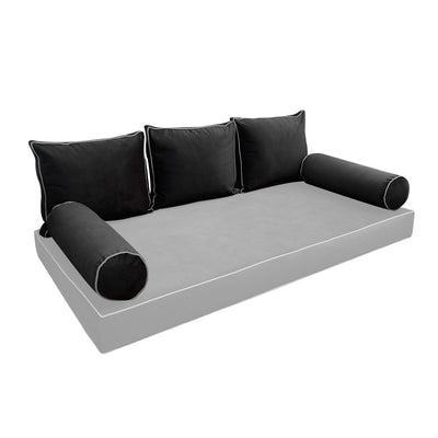 COVER ONLY Model V3 Full Velvet Contrast Indoor Daybed Cushion Bolster - AD350