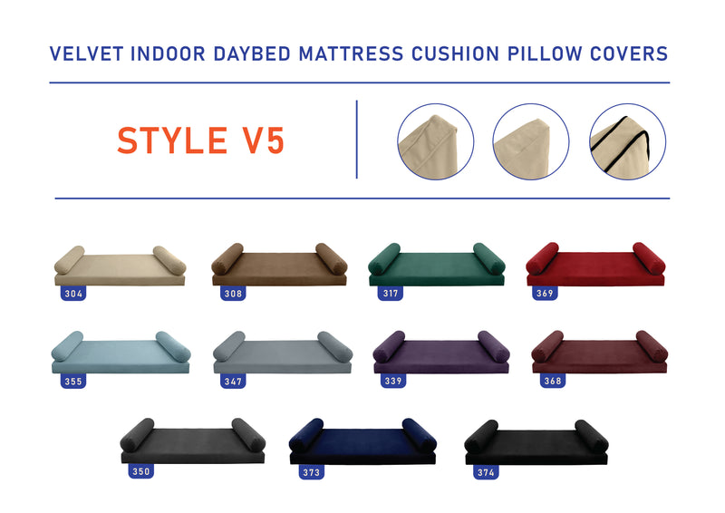 Model V5 - Velvet Indoor Daybed Mattress Bolster Pillow |COVERS ONLY|