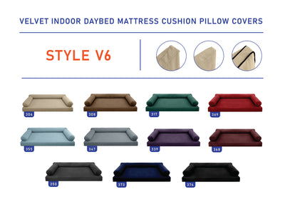 Model V6 - Velvet Indoor Daybed Mattress Bolster Pillow |COVERS ONLY|