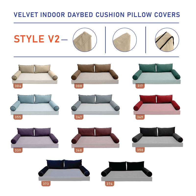 Model V2 - Velvet Indoor Daybed Bolster Pillow Backrest Cushion |COVERS ONLY|