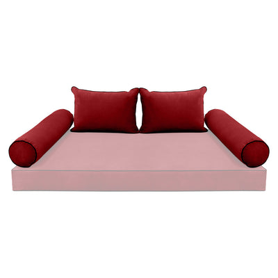 COVER ONLY Model V4 Full Velvet Contrast Indoor Daybed Cushion Bolster - AD369