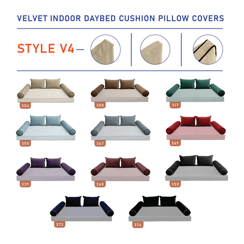 Model V4 - Velvet Indoor Daybed Bolster Pillow Backrest Cushion |COVERS ONLY|