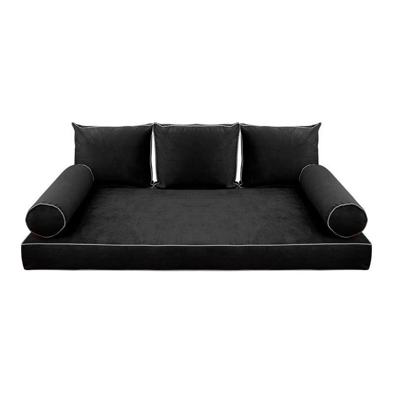COVER ONLY Model V3 Twin-XL Velvet Contrast Pipe Indoor Daybed Mattress Cushion AD350