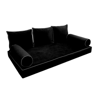 COVER ONLY Model V3 Twin-XL Velvet Contrast Pipe Indoor Daybed Mattress Cushion AD374