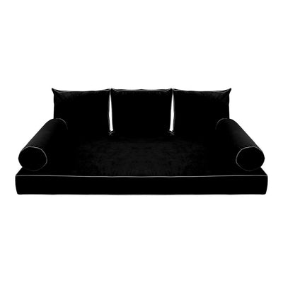 COVER ONLY Model V3 Twin-XL Velvet Contrast Pipe Indoor Daybed Mattress Cushion AD374