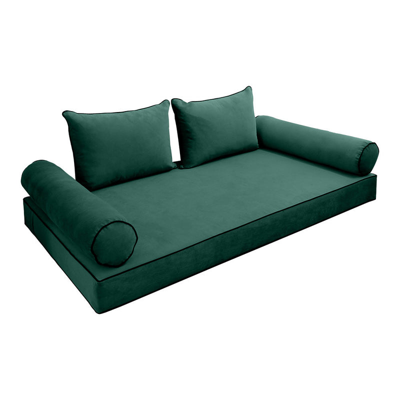 COVER ONLY Model V4 Twin-XL Velvet Contrast Pipe Indoor Daybed Mattress Cushion AD317