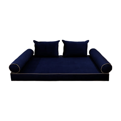 COVER ONLY Model V4 Twin-XL Velvet Contrast Pipe Indoor Daybed Mattress Cushion AD373