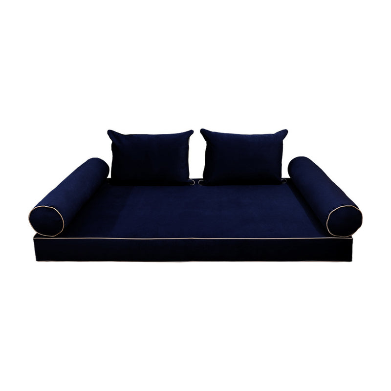 COVER ONLY Model V4 Twin-XL Velvet Contrast Pipe Indoor Daybed Mattress Cushion AD373