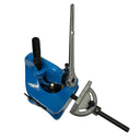 Throatless rotary shear clamped to bench for curved and straight cuts