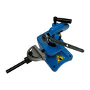 Blue rotary shear plate cutter with protractor gauge for angle cuts