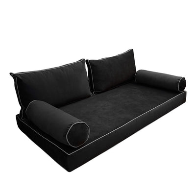 Model V2 Twin-XL Velvet Contrast Pipe Indoor Daybed Mattress Pillow Complete Set AD350