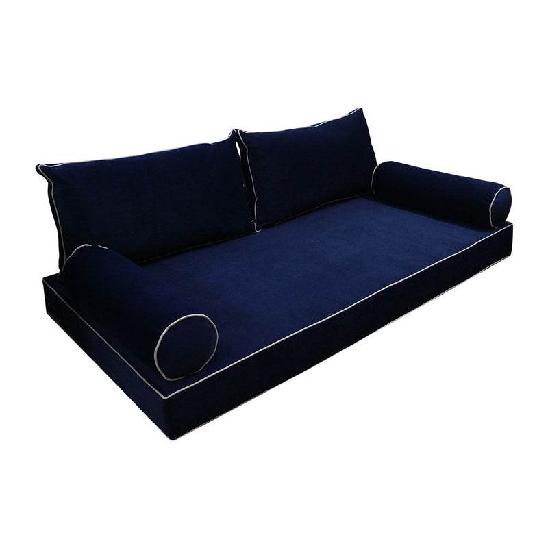 Model V2 Twin-XL Velvet Contrast Pipe Indoor Daybed Mattress Pillow Complete Set AD373