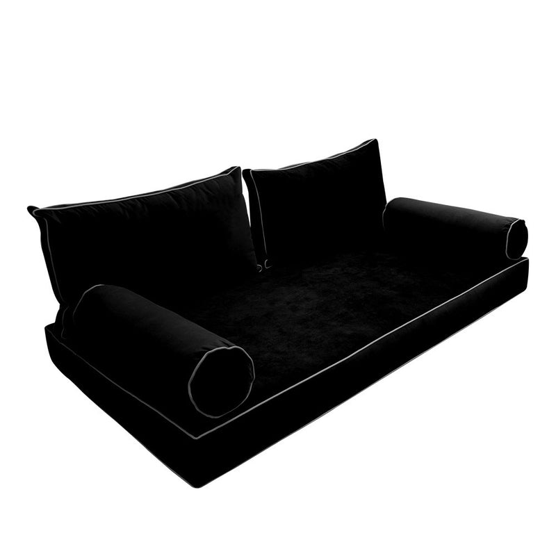 Model V2 Twin-XL Velvet Contrast Pipe Indoor Daybed Mattress Pillow Complete Set AD374