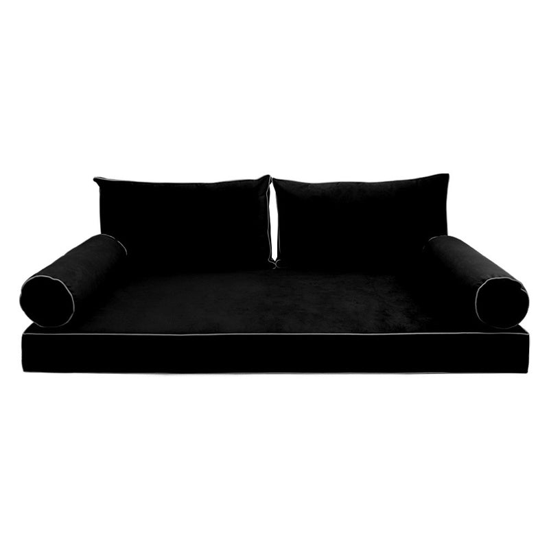 Model V2 Twin-XL Velvet Contrast Pipe Indoor Daybed Mattress Pillow Complete Set AD374