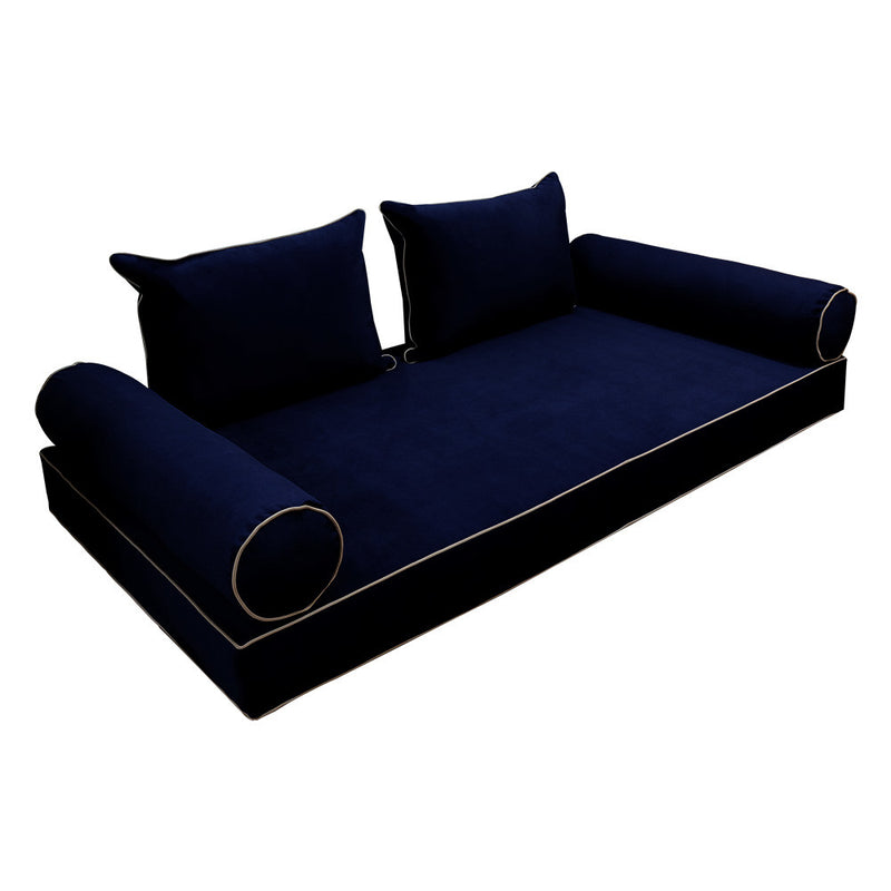 Model V4 Twin-XL Velvet Contrast Pipe Indoor Daybed Mattress Pillow Complete Set AD373