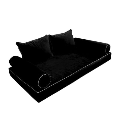 Model V4 Twin-XL Velvet Contrast Pipe Indoor Daybed Mattress Pillow Complete Set AD374