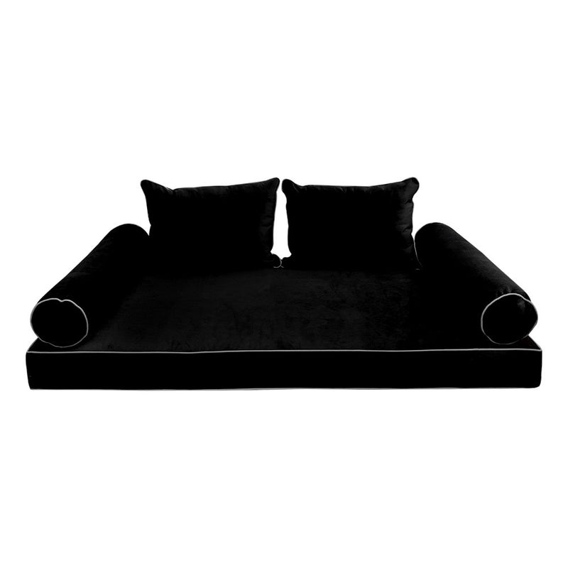 Model V4 Twin-XL Velvet Contrast Pipe Indoor Daybed Mattress Pillow Complete Set AD374