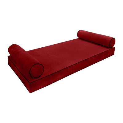 Model V5 Twin-XL Velvet Contrast Indoor Daybed Mattress Pillow Complete Set AD369