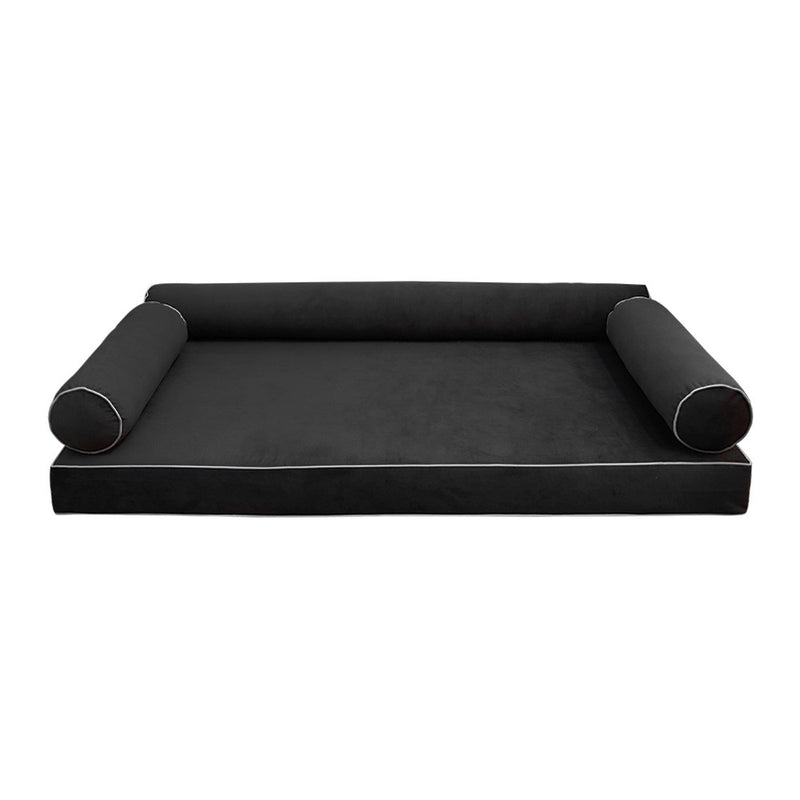 Model V6 Twin-XL Velvet Contrast Pipe Indoor Daybed Mattress Pillow Complete Set AD350